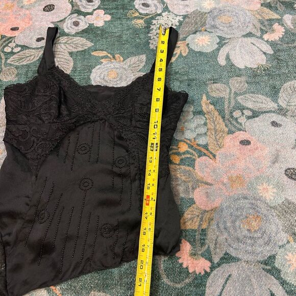 Vintage Anne Klein Top Blouse XS Black Silk y2k 90s Lace Trim Cami Asymmetrical - Picture 5 of 12